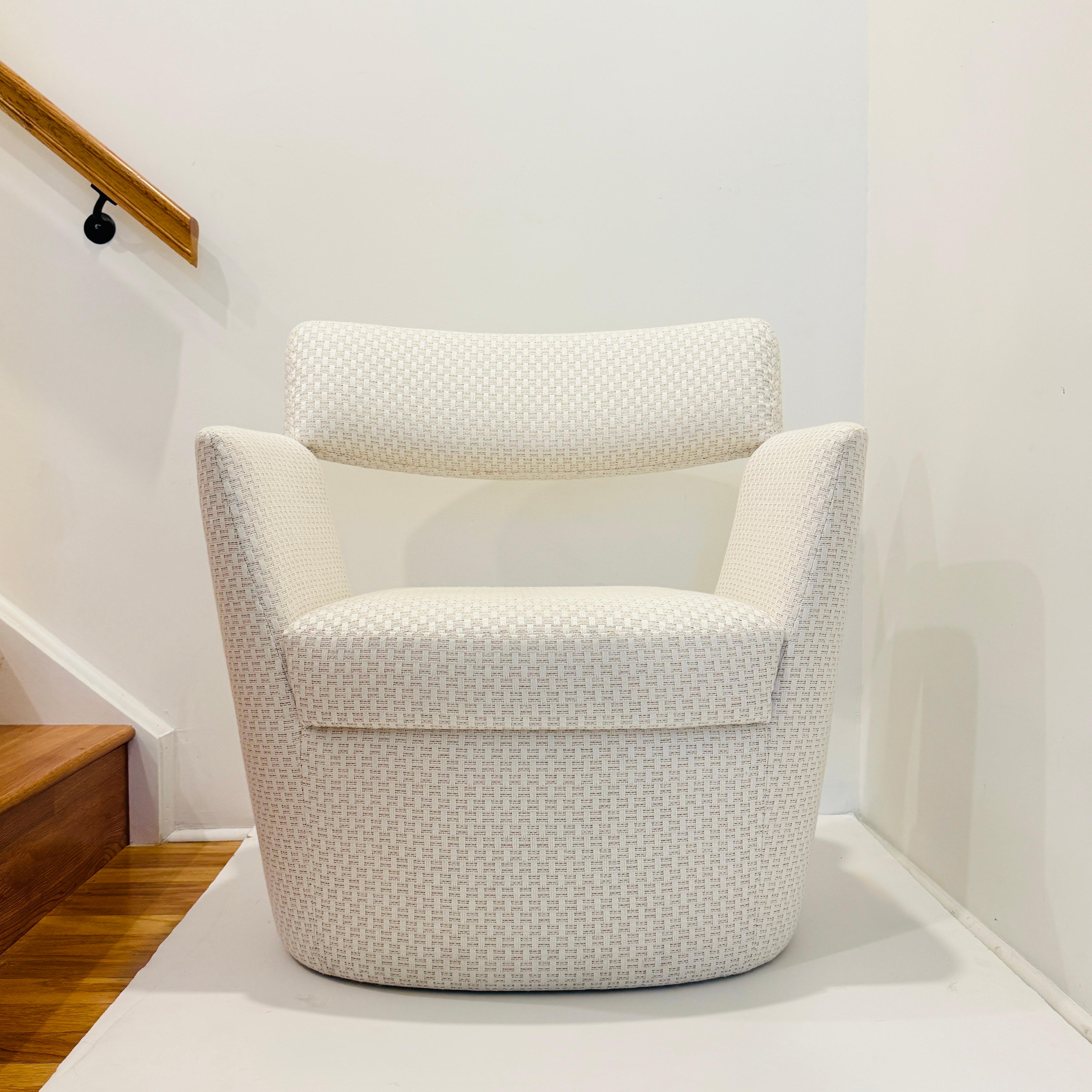 Modern Woven Lounge Chair in Ivory Fabric by La Maison Pierre Frey For Sale