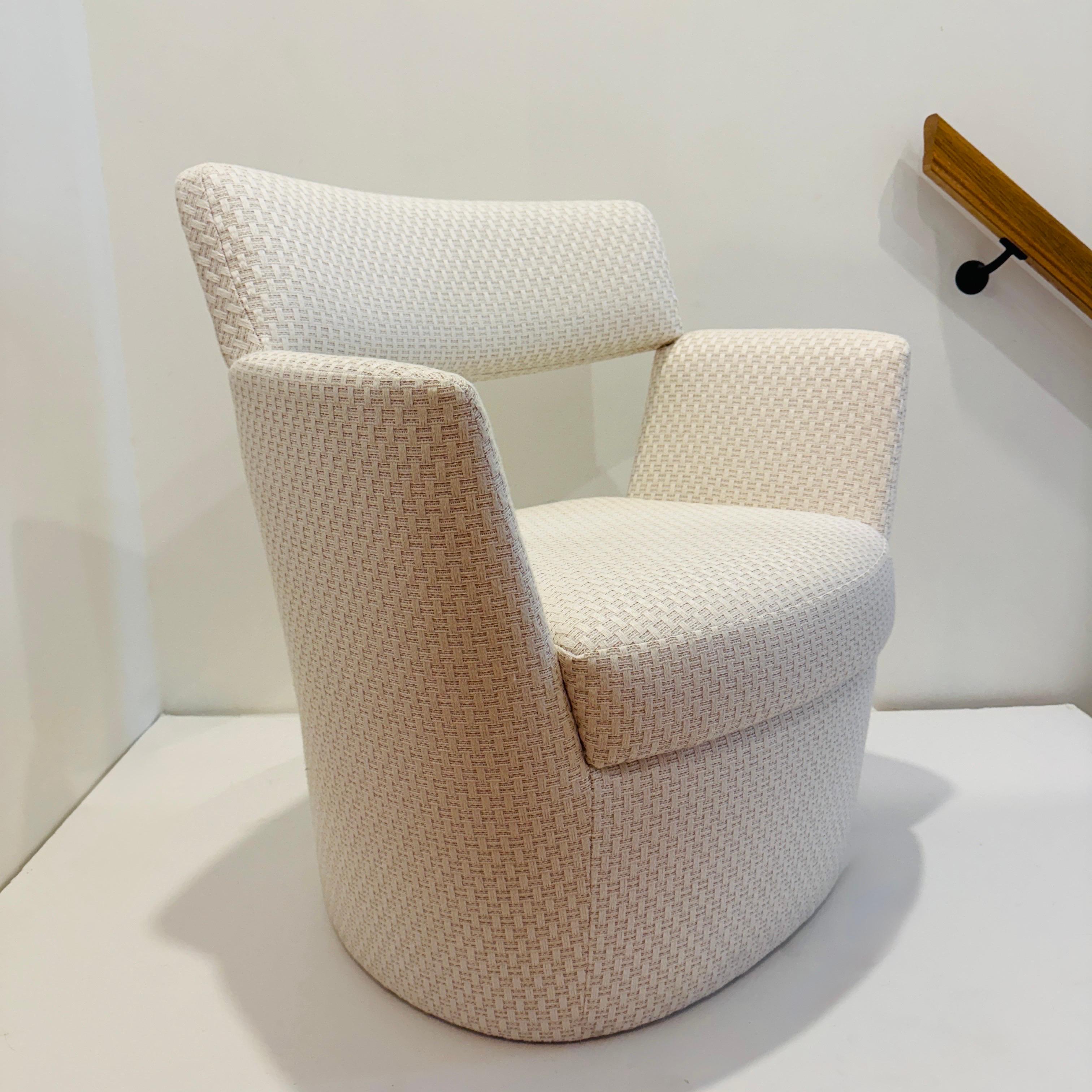 French Woven Lounge Chair in Ivory Fabric by La Maison Pierre Frey For Sale