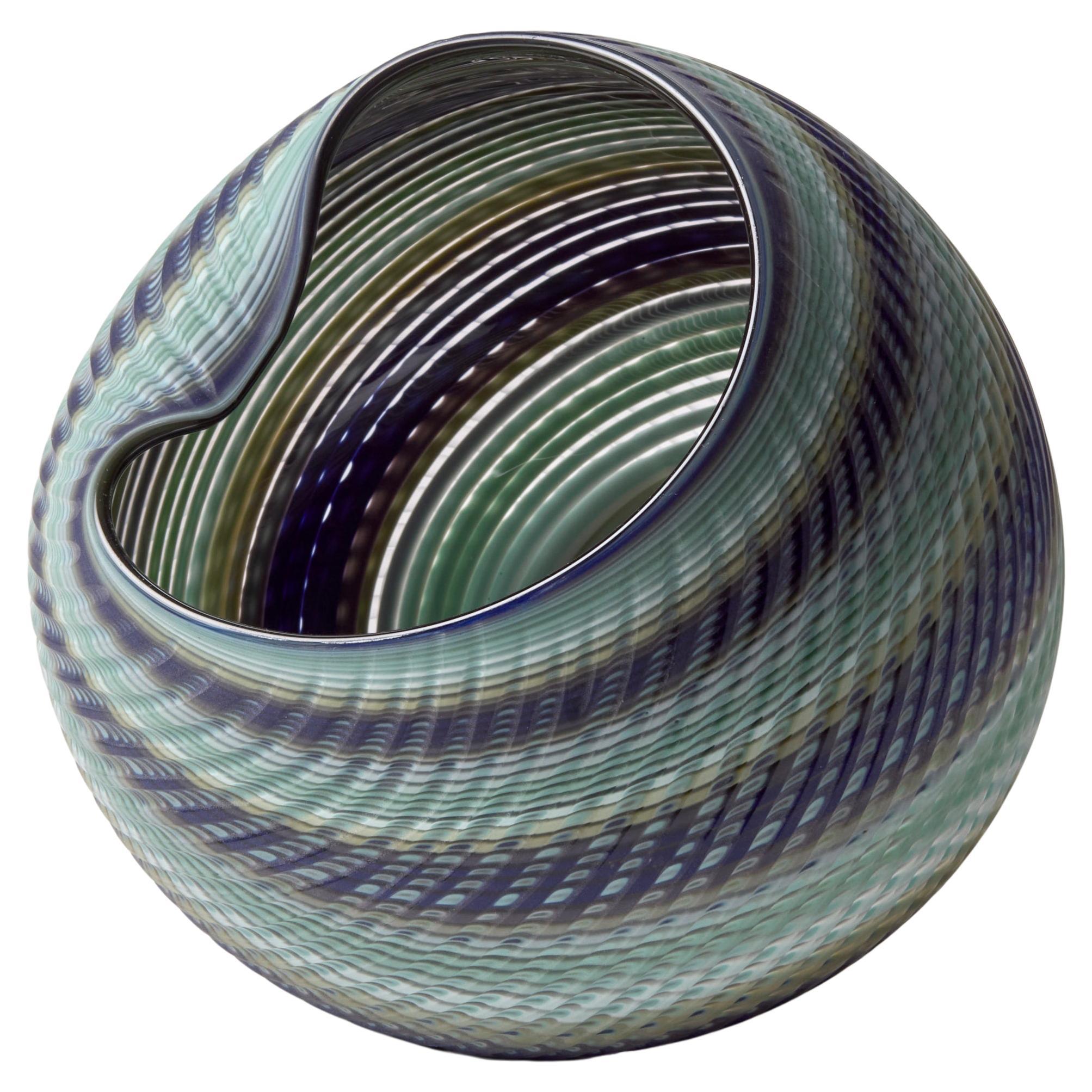 Woven Mandala Blue Jade (Lg II), a blown glass sculptural vessel by Layne Rowe