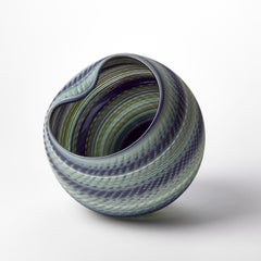 Woven Mandala Blue Jade (Lg III), a blown glass sculptural vessel by Layne Rowe