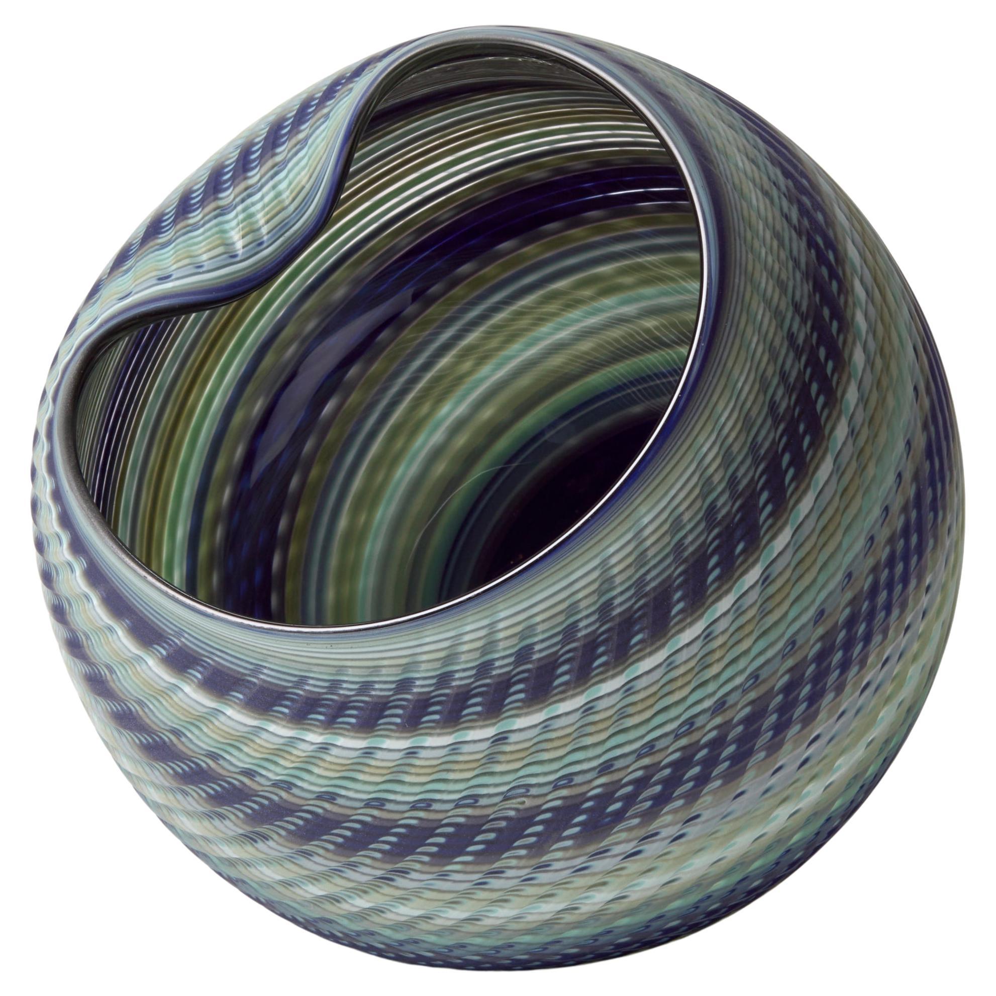 Woven Mandala Blue Jade (Lg III), a blown glass sculptural vessel by Layne Rowe