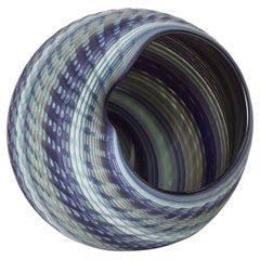 Woven Mandala Blue Jade (Med I), dark shell inspired glass artwork by Layne Rowe