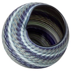 Woven Mandala Blue Jade (Med II), blown patterned glass sculpture by Layne Rowe