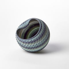 Woven Mandala Blue Jade (Med IV), a blown glass sculptural vessel by Layne Rowe