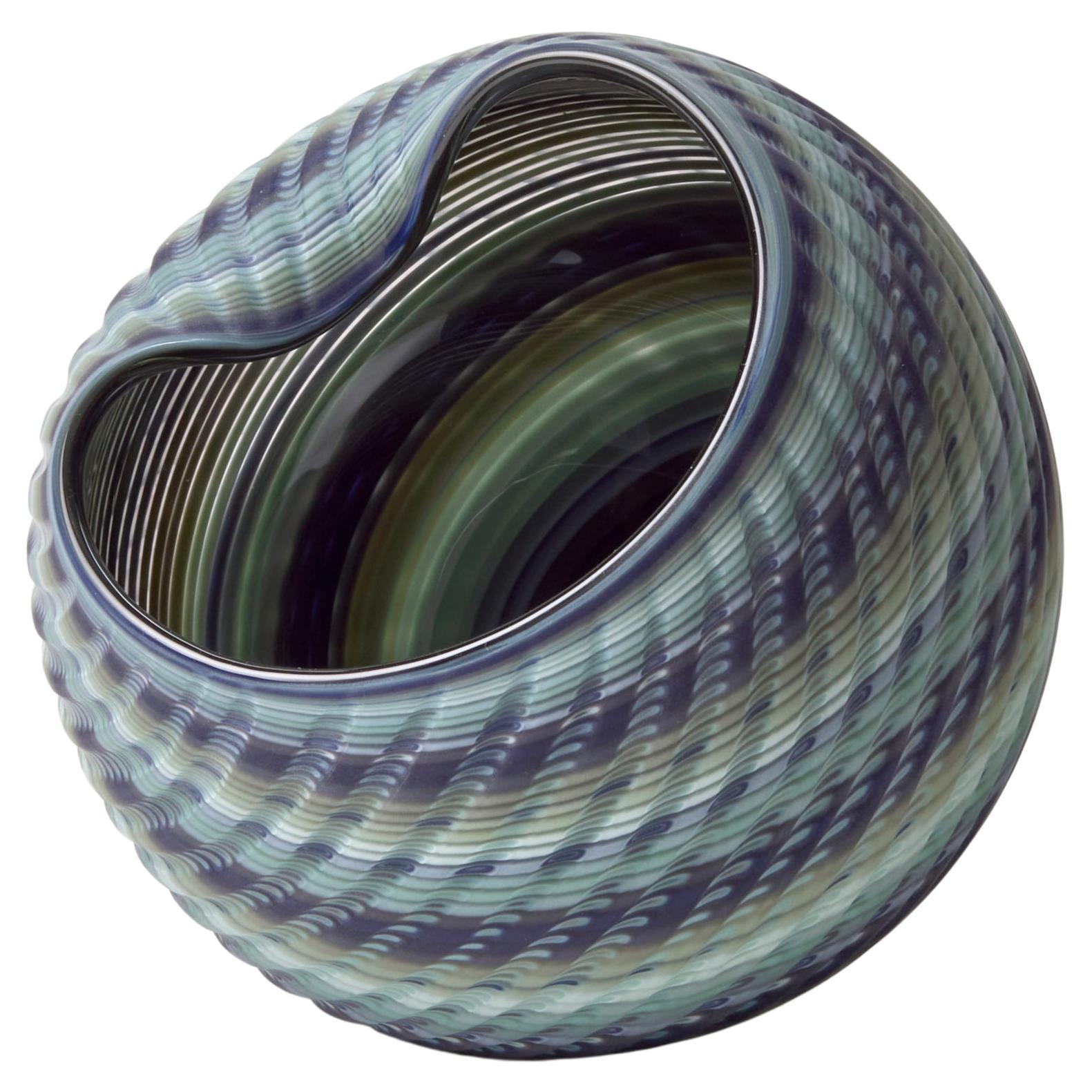 Woven Mandala Blue Jade (Med IV), a blown glass sculptural vessel by Layne Rowe