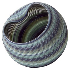 Woven Mandala Blue Jade (Med IV), a blown glass sculptural vessel by Layne Rowe