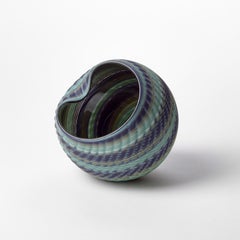 Woven Mandala Blue Jade (Med V), a blown glass sculptural vessel by Layne Rowe
