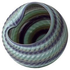Woven Mandala Blue Jade (Sm), a blown glass sculptural vessel by Layne Rowe
