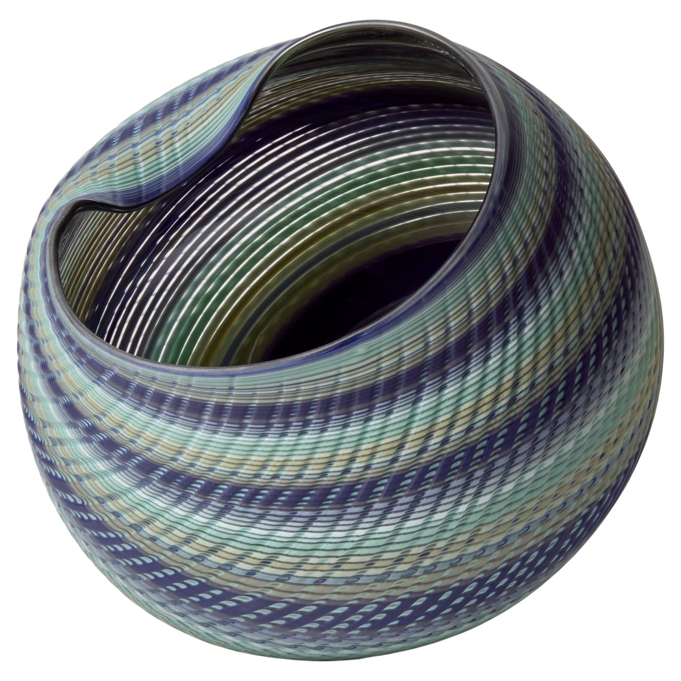 Woven Mandala Blue Jade (X.Lg I), a blown glass sculptural vessel by Layne Rowe