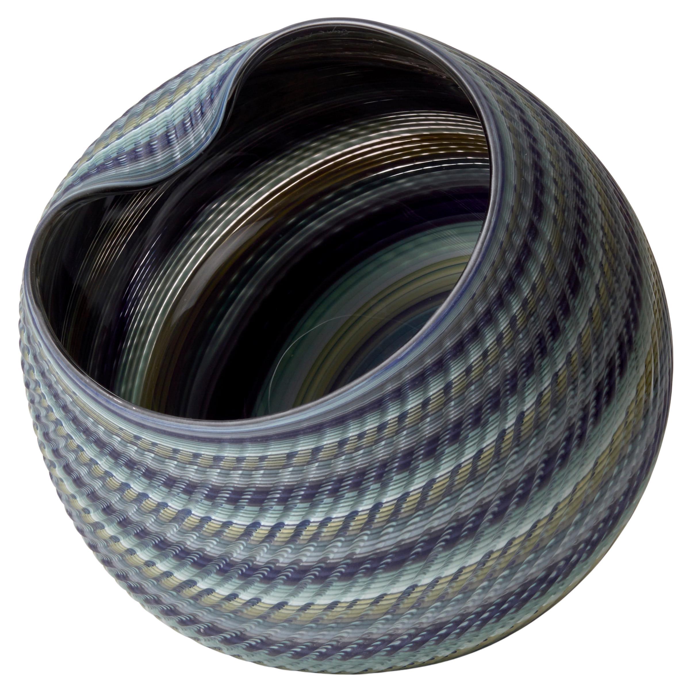 Woven Mandala Blue Jade (X.X.Lg), a blown glass sculptural vessel by Layne Rowe For Sale