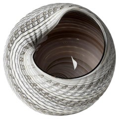 Woven Mandala (Lg I), grey, cream & bronze glass sculptural vessel by Layne Rowe