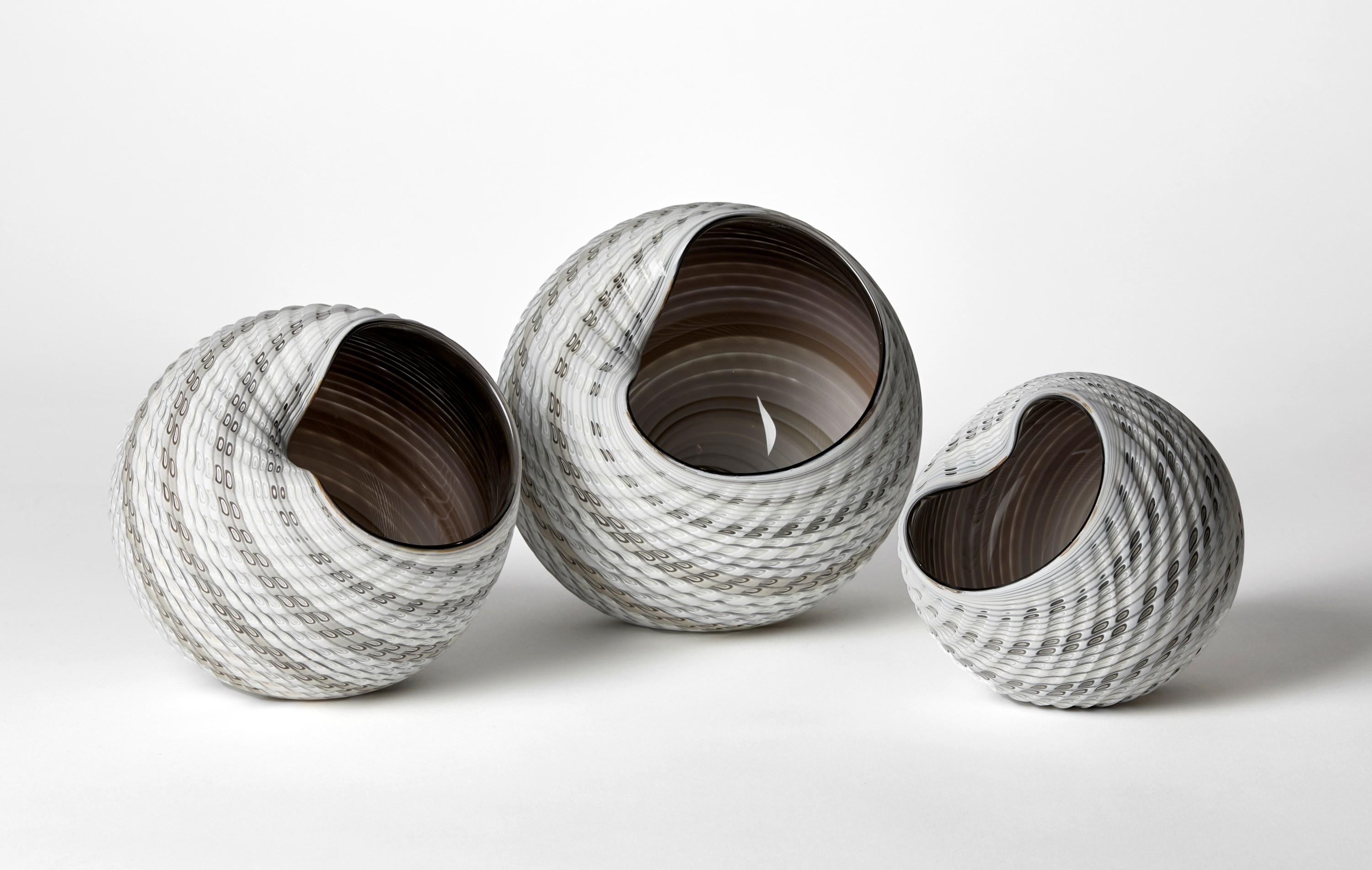 Organic Modern Woven Mandala (Lg II), neutral hued woven textured glass sculpture by Layne Rowe For Sale