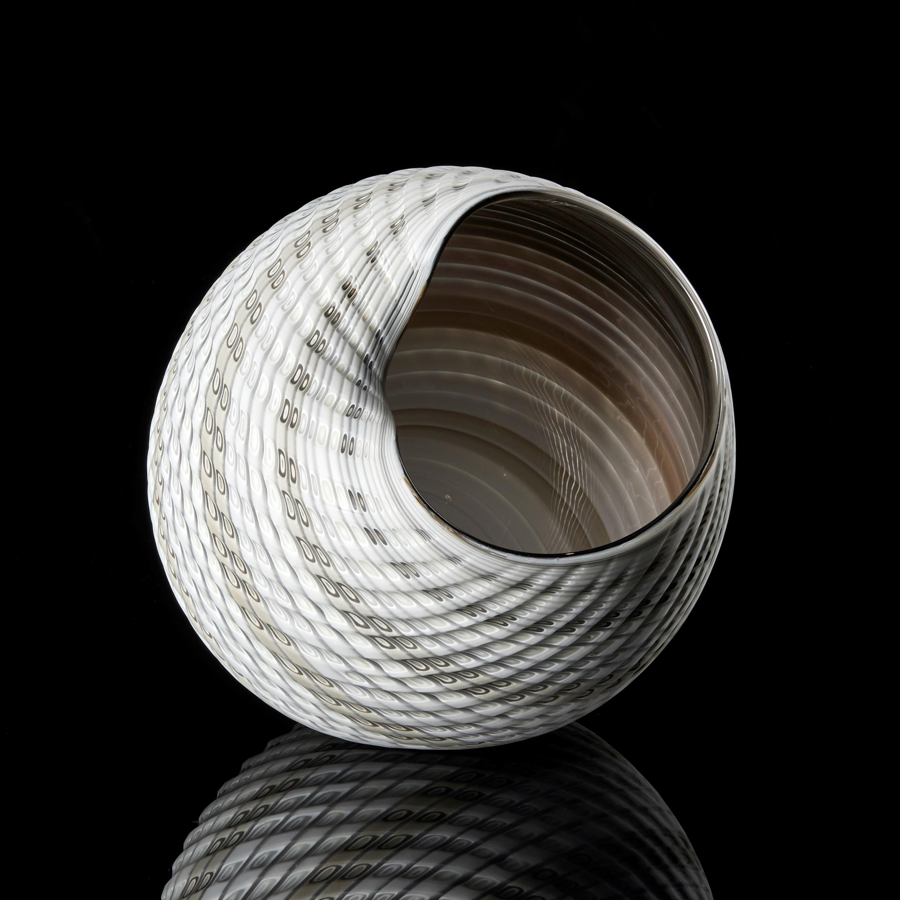 British Woven Mandala (Lg II), neutral hued woven textured glass sculpture by Layne Rowe For Sale