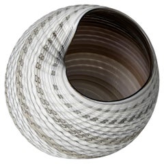Woven Mandala (Lg II), neutral hued woven textured glass sculpture by Layne Rowe