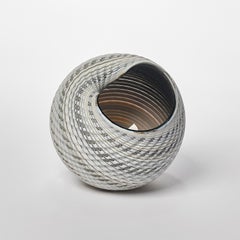 Woven Mandala No 1, grey, cream & bronze shell-like glass object by Layne Rowe
