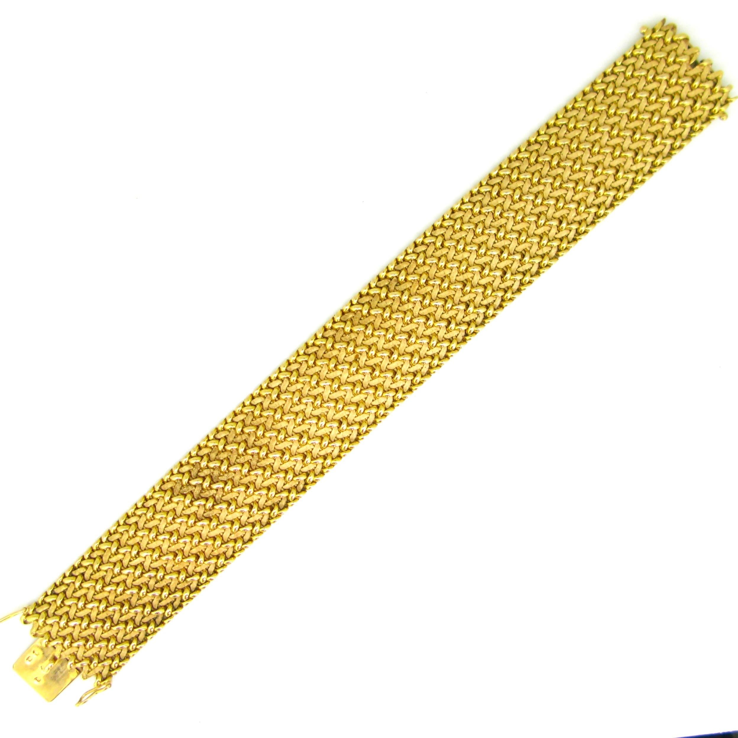 Woven Mesh Large Textured Yellow Gold Cuff Bracelet 1