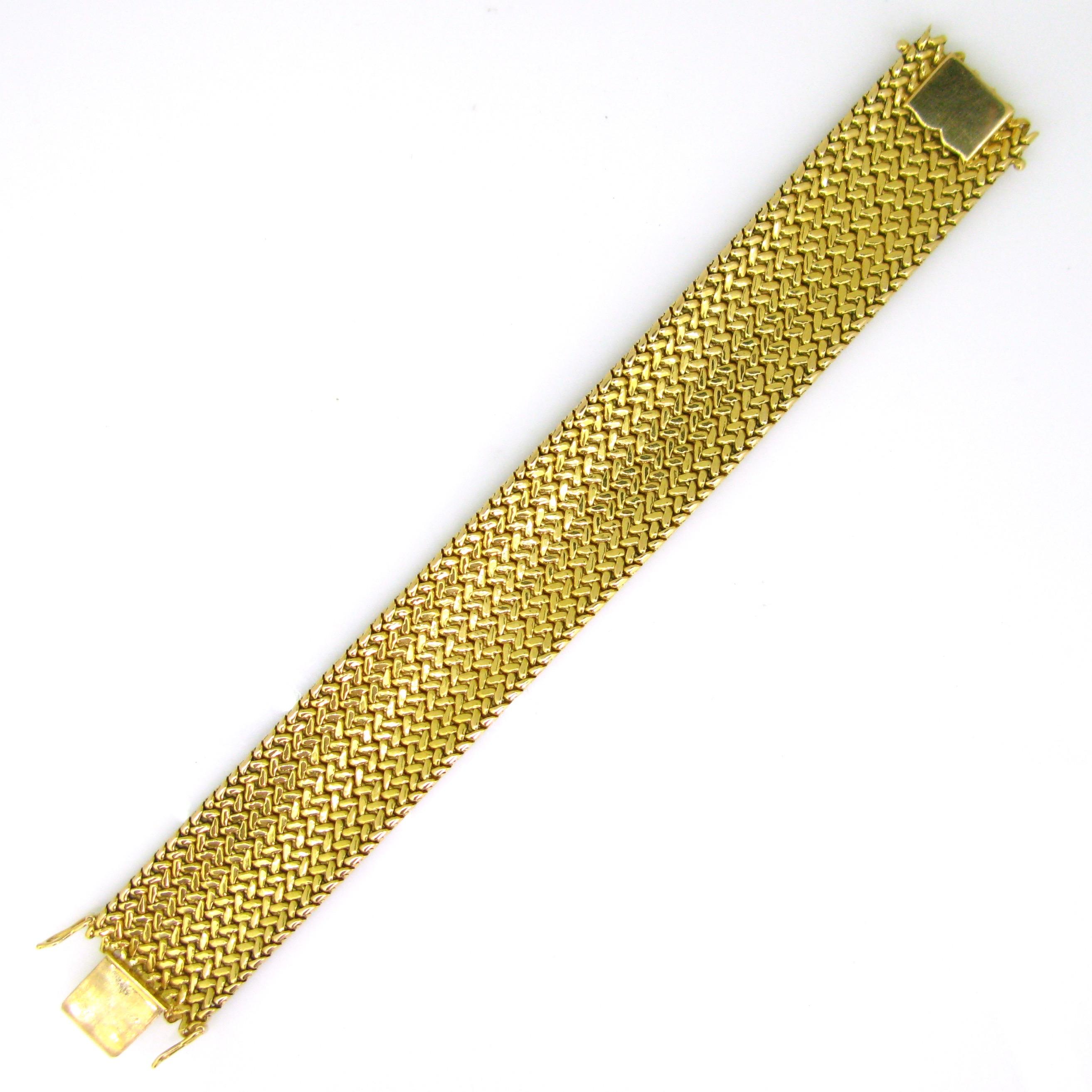 Woven Mesh Large Textured Yellow Gold Cuff Bracelet 2