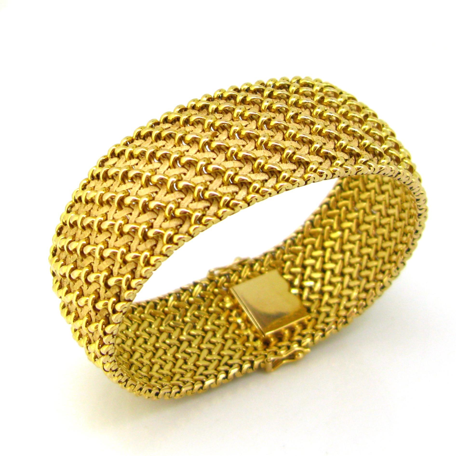 Woven Mesh Large Textured Yellow Gold Cuff Bracelet 3