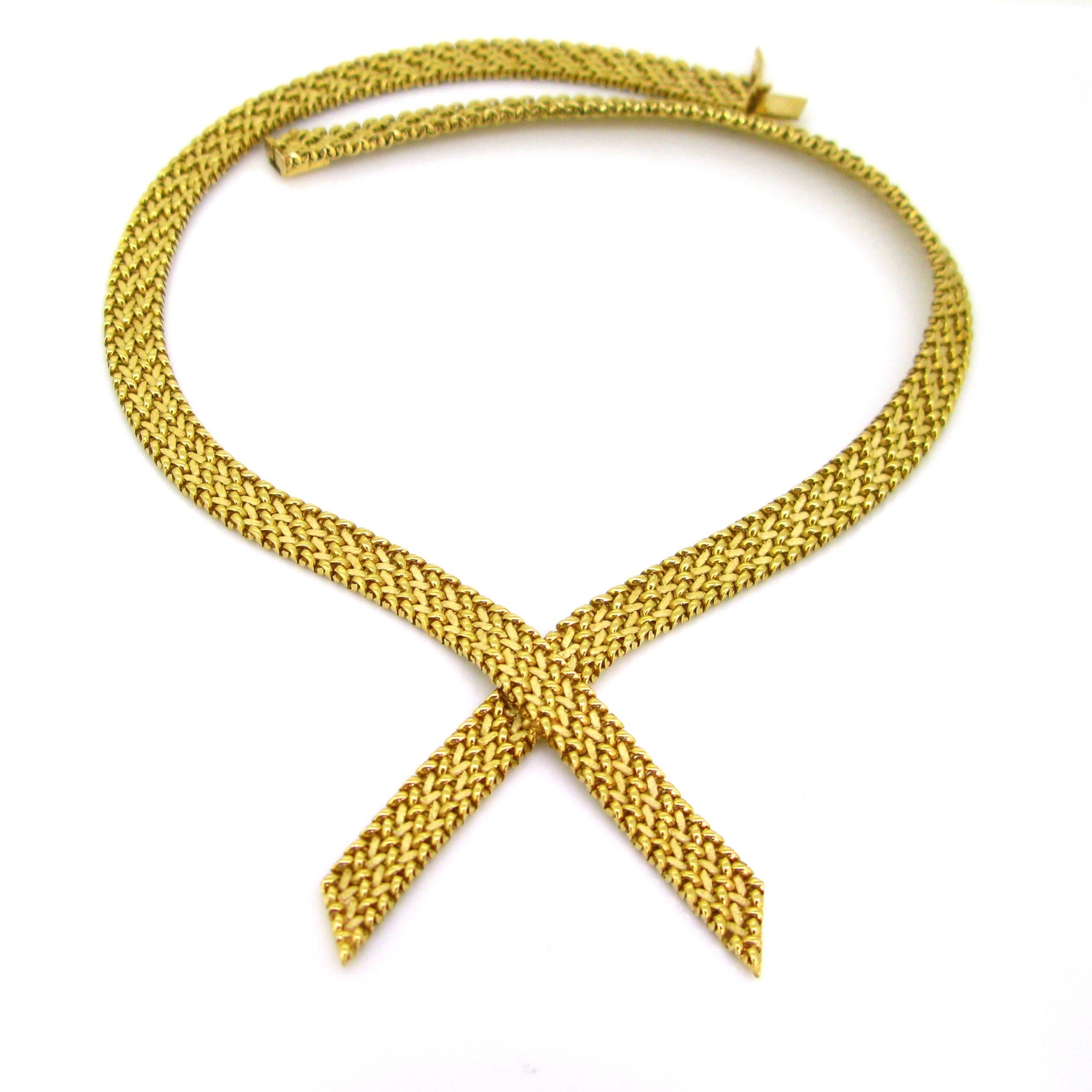Women's or Men's Woven Mesh Yellow Gold Necklace