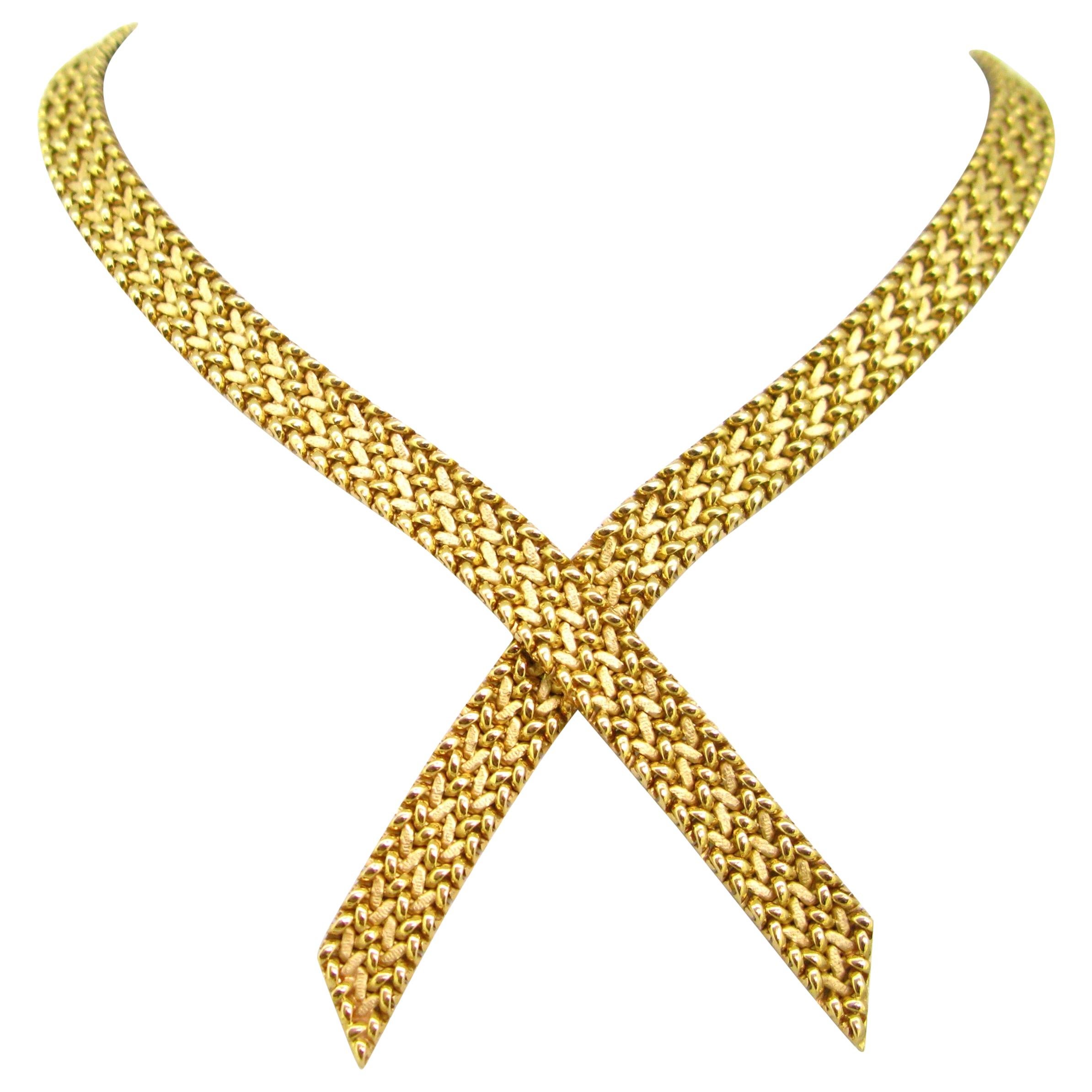 Woven Mesh Yellow Gold Necklace