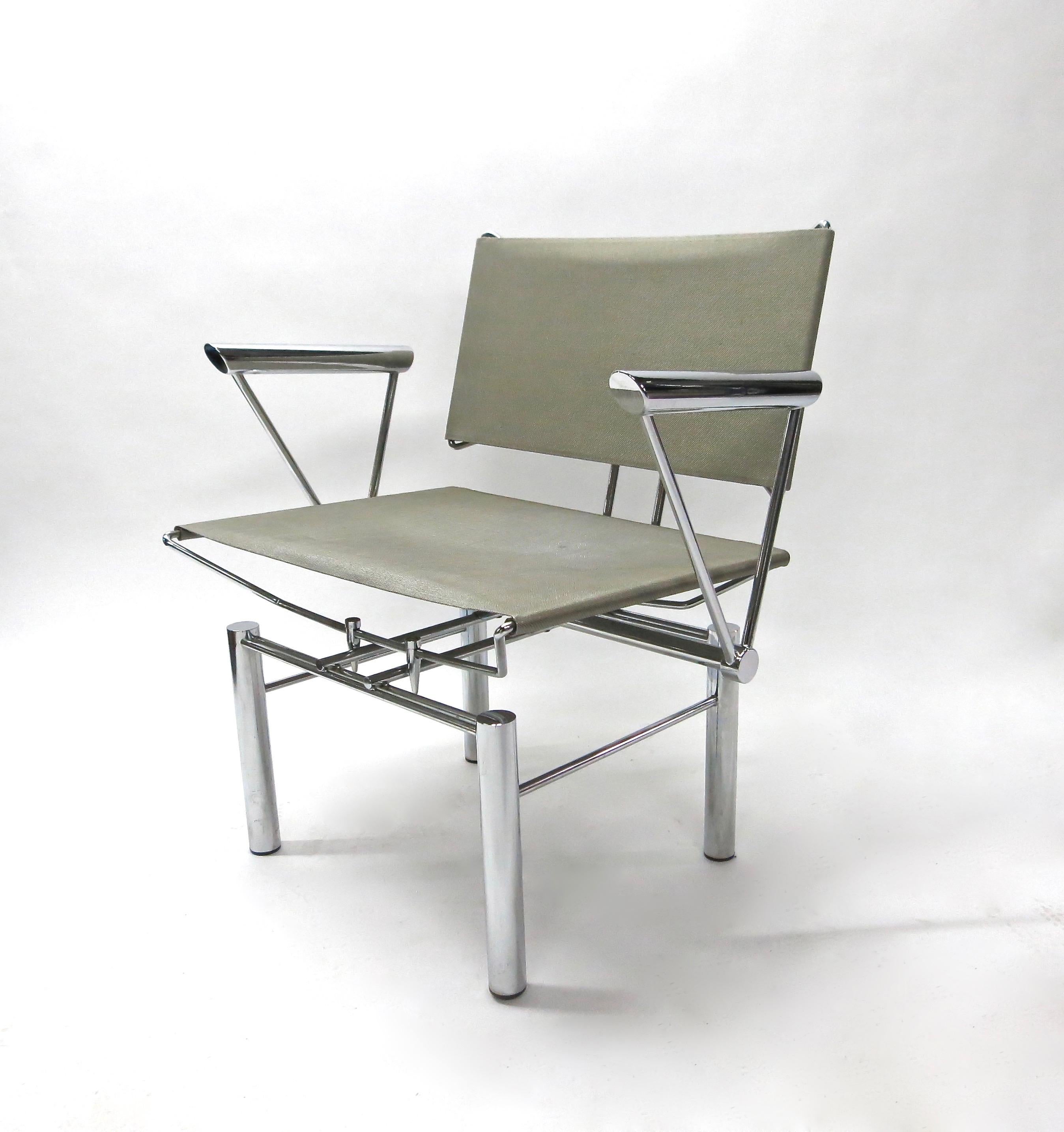 Woven Metal and Steel Series 8600 Chair and Ottoman by Hans Ullrich Bitsch, 1982 In Good Condition In Jersey City, NJ