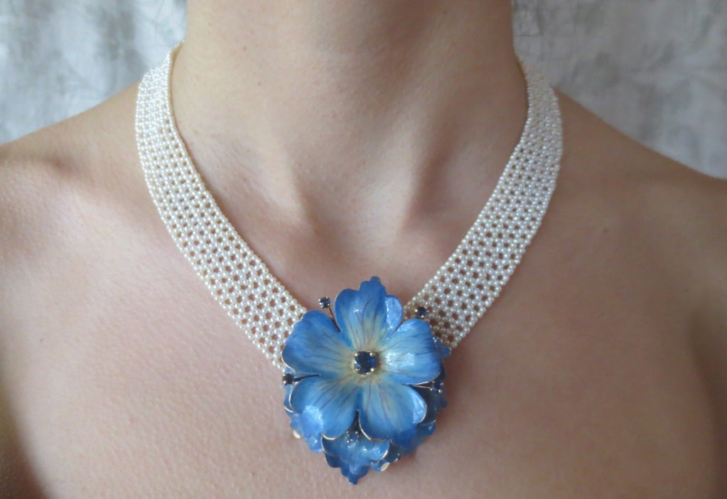 Collar de perlas tejidas, de varios soportes, con cierre de oro en Nuevo estado para la venta en Los Angeles, CA