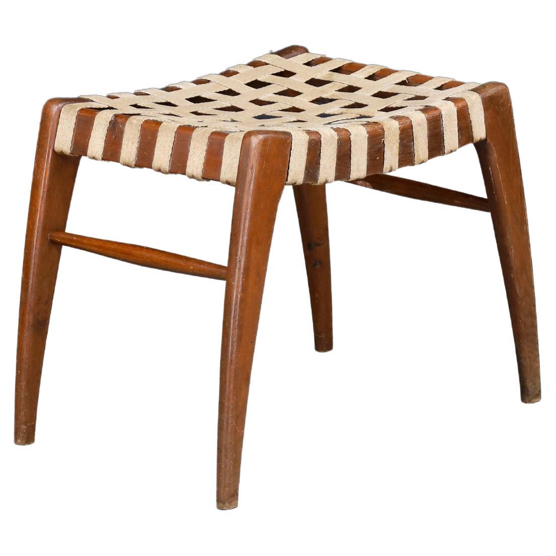 Woven Oak Stool by Jan Vaněk for Krásná Jizba, Czechoslovakia, 1940s