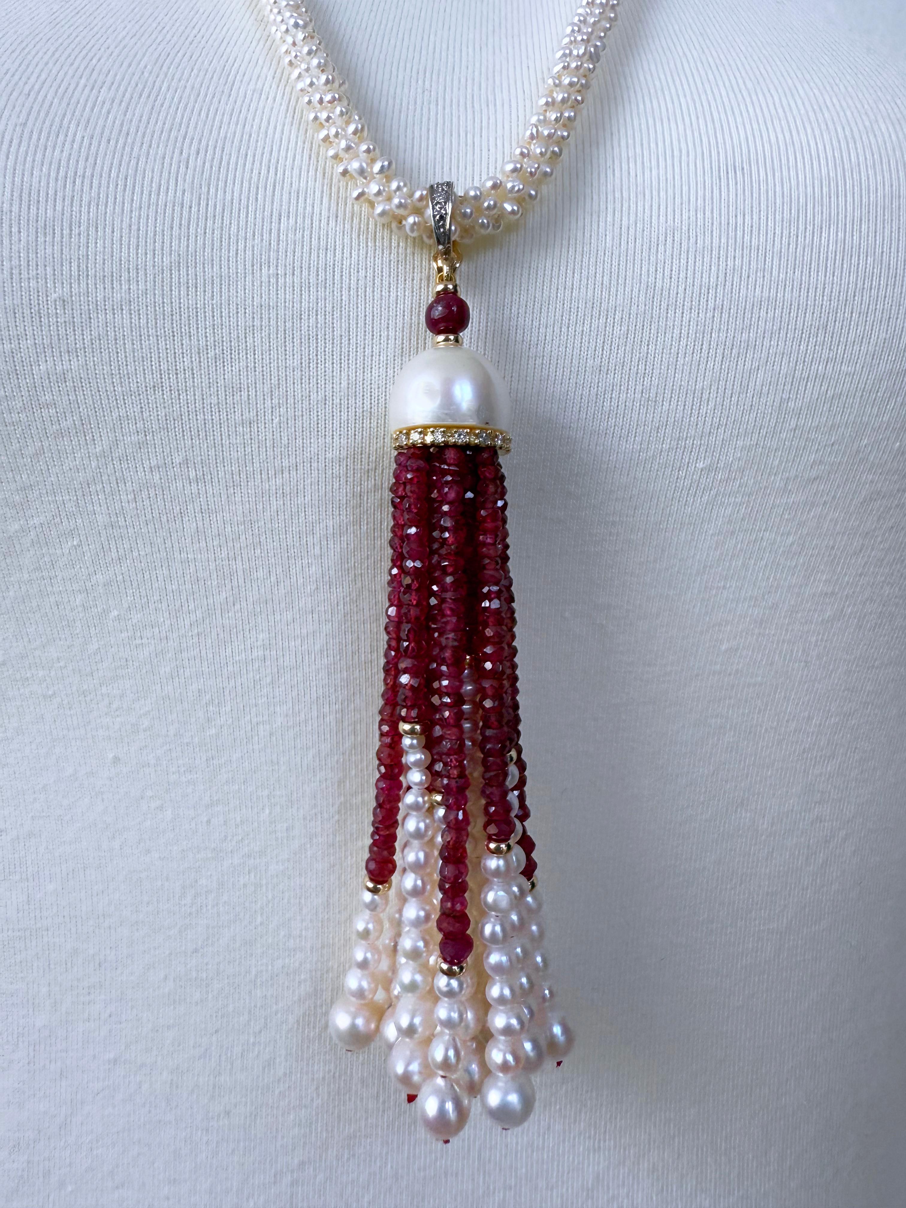Marina J Geflochtenes Perlen-Sautoir mit Rubin, Diamant und massiver Quaste aus 14k Gelbgold im Angebot 3