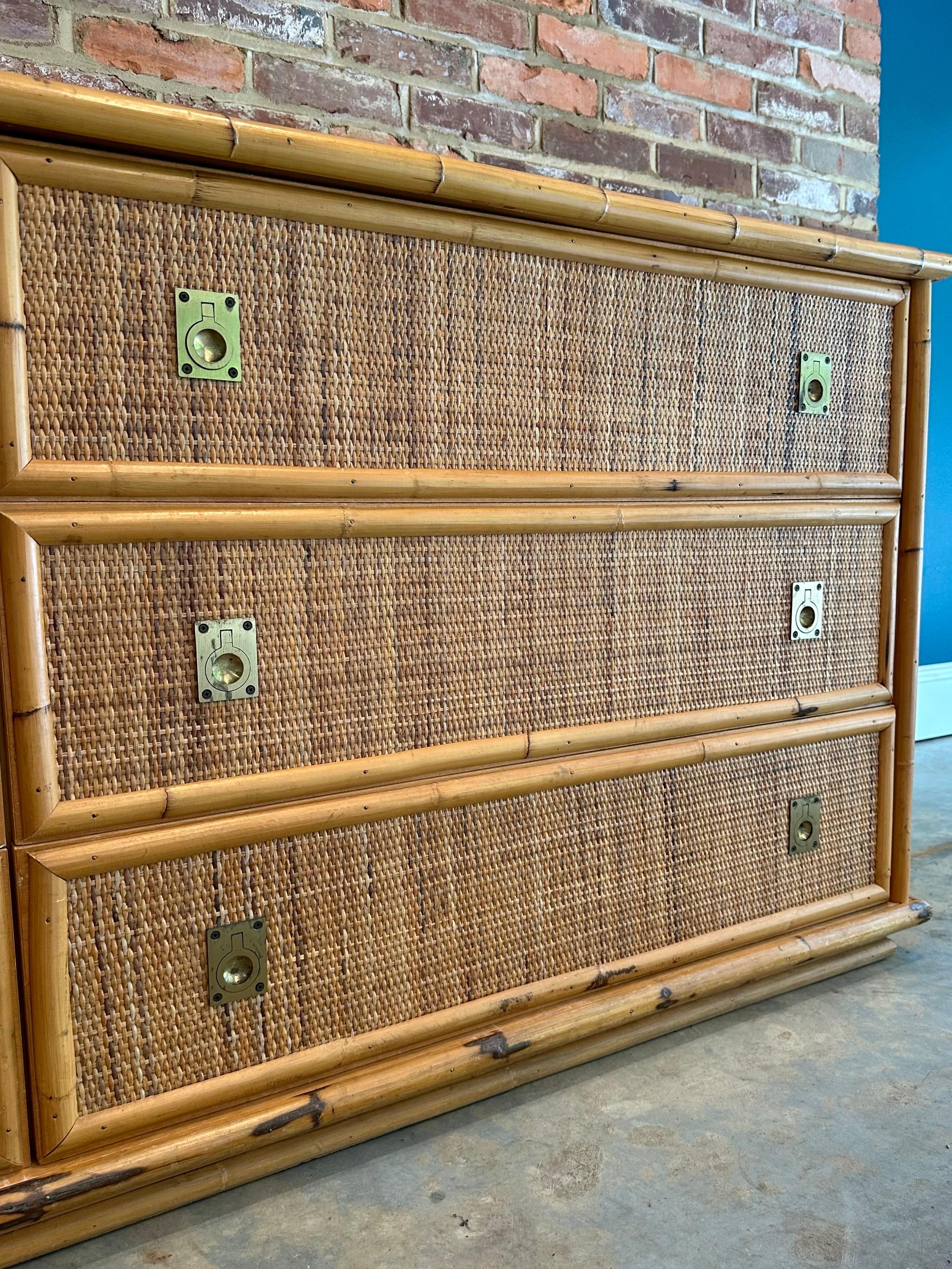 Woven Rattan and Bamboo Dresser with Brass Details from Dal Vera, 1970s 4