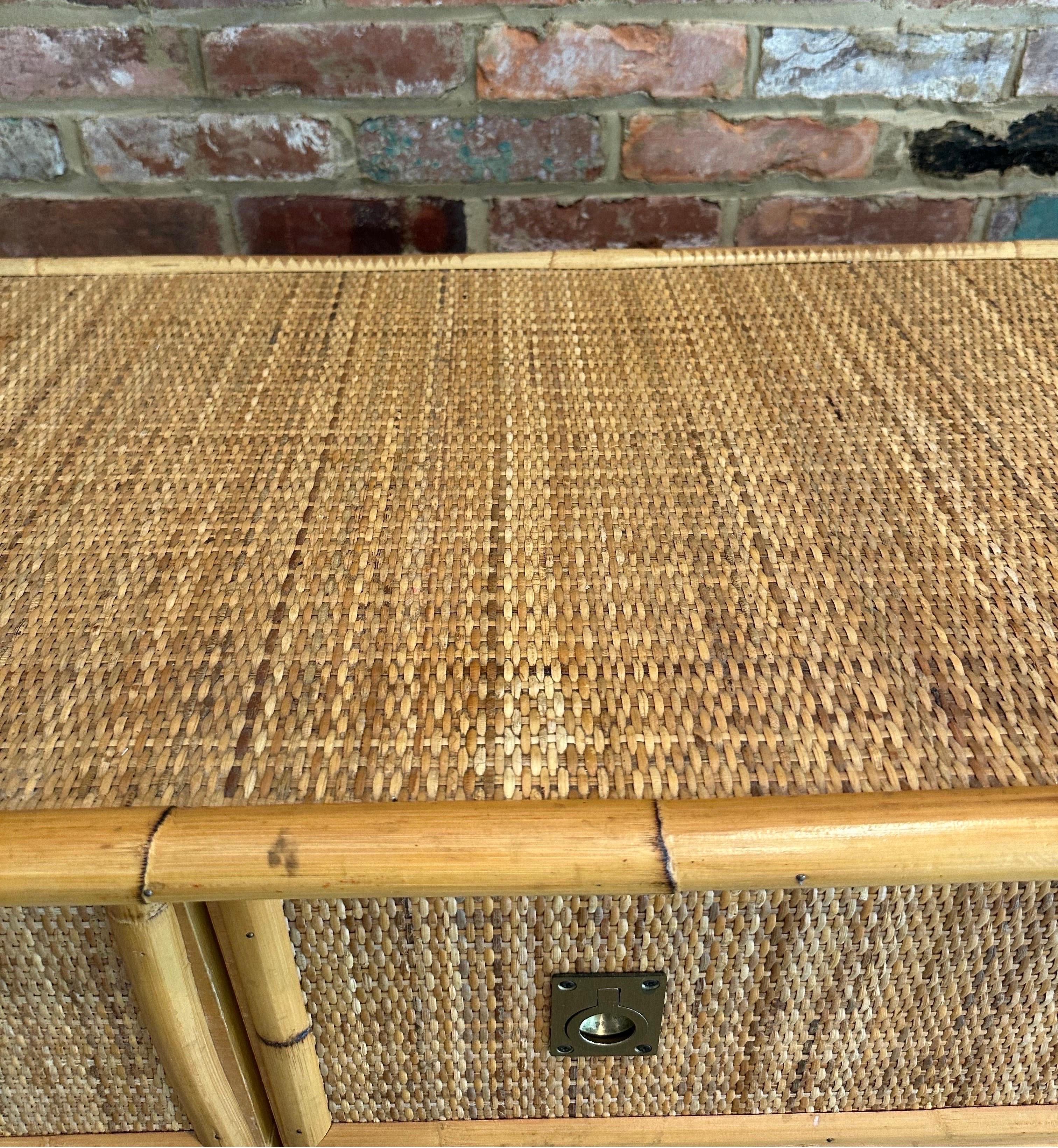Woven Rattan and Bamboo Dresser with Brass Details from Dal Vera, 1970s 1