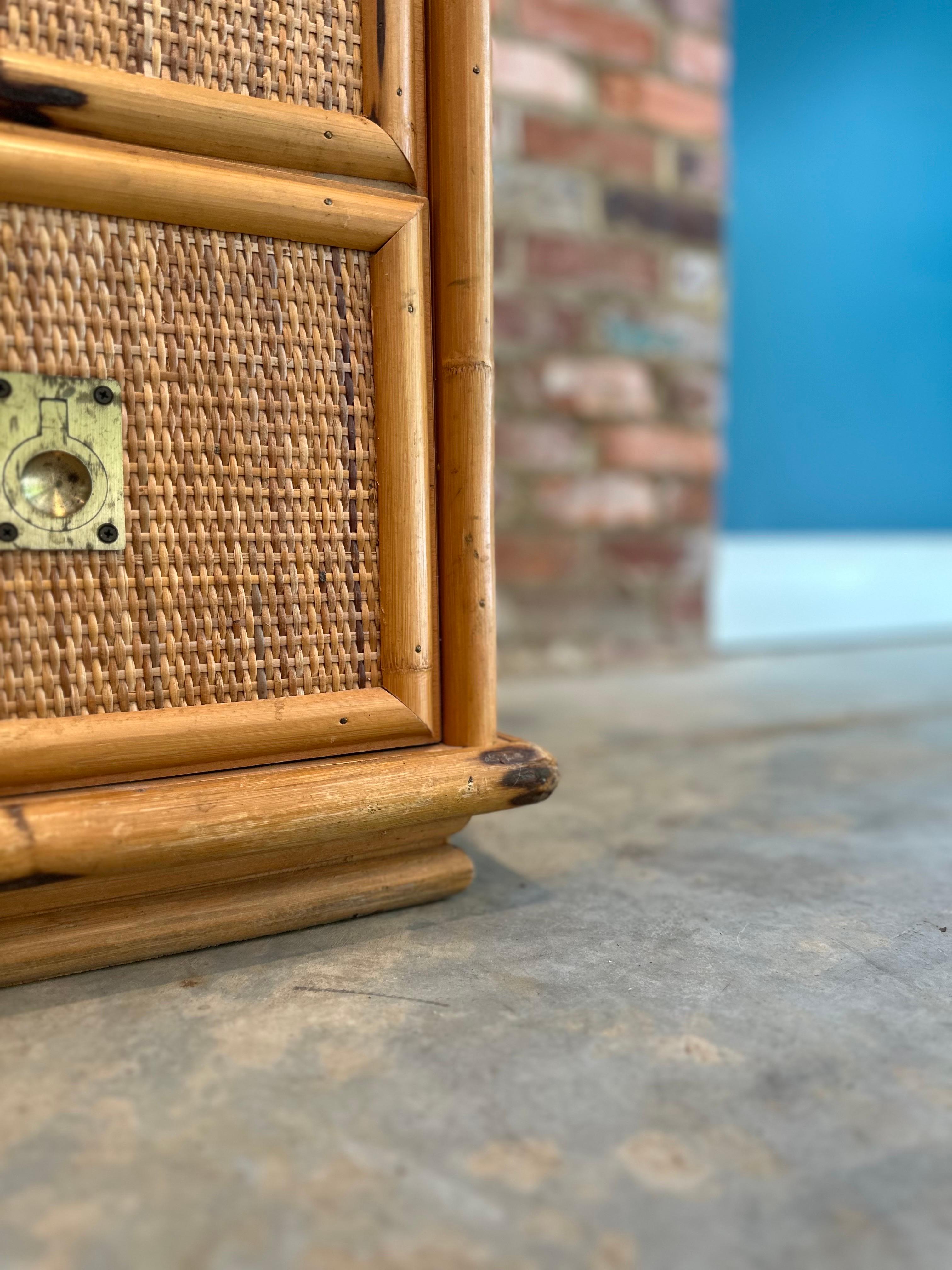 Woven Rattan and Bamboo Dresser with Brass Details from Dal Vera, 1970s 2