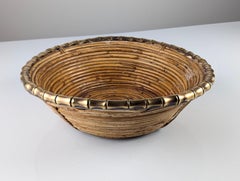 Woven Rattan and Brass Centerpiece Bowl, Italy, 1970s