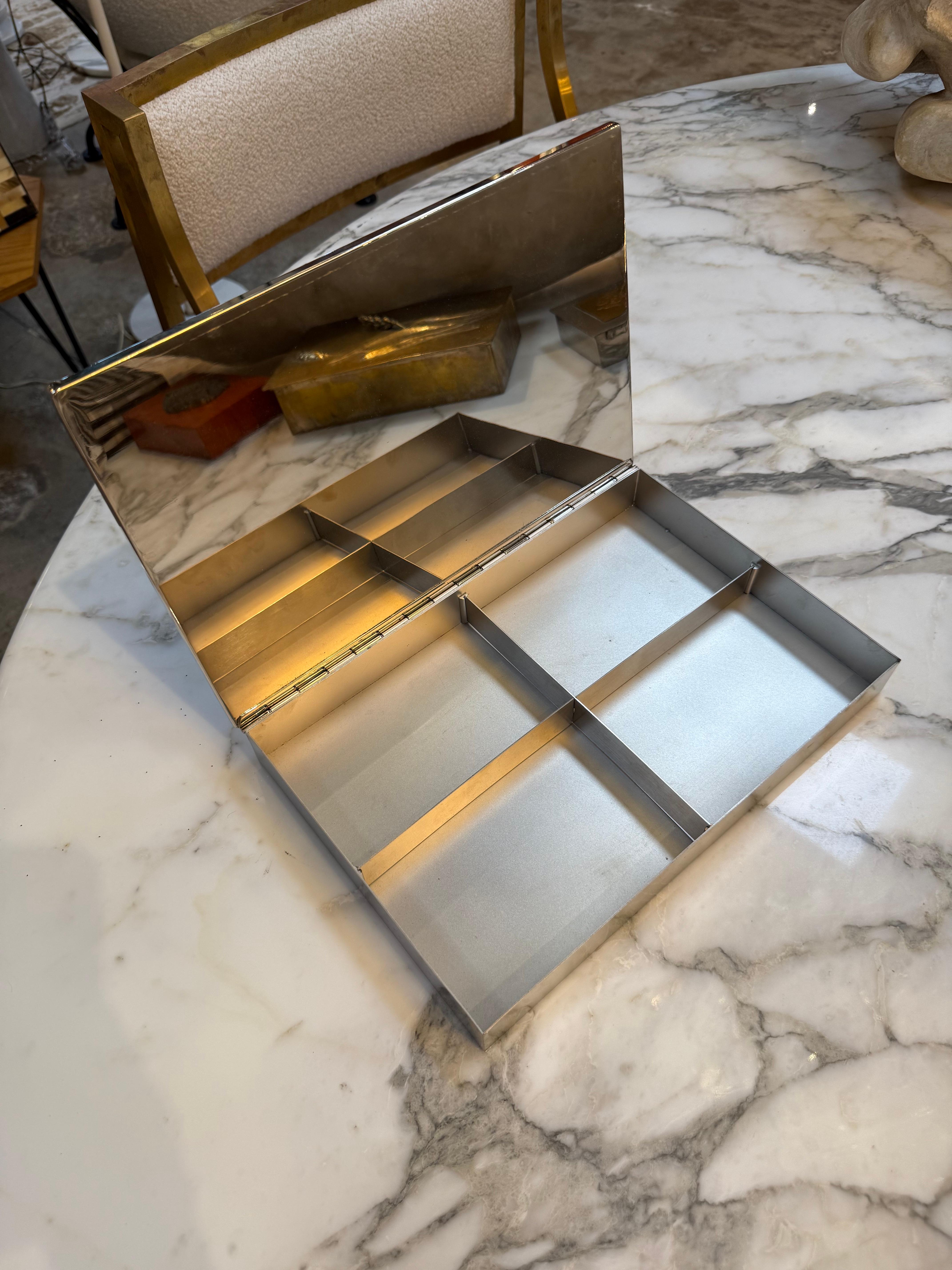 Woven Rattan and Chrome Inlay Box In Good Condition For Sale In Los Angeles, CA