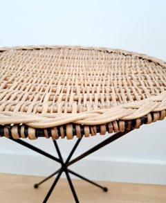 Woven Rattan and Iron Gueridon side table, 1950