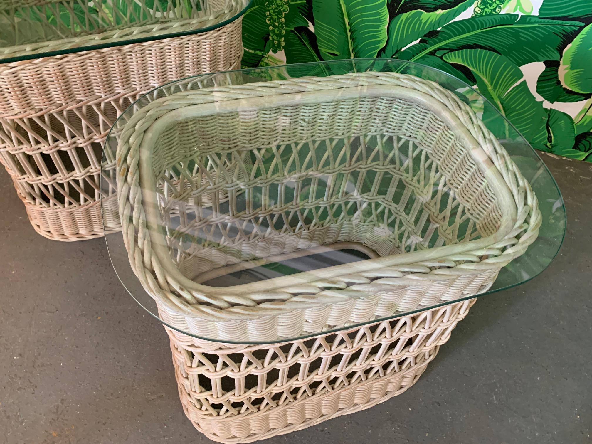 Woven Rattan and Wicker End Tables In Good Condition In Jacksonville, FL