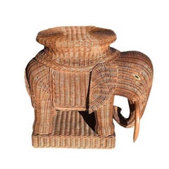 Woven Rattan and Wicker Wicker Elephant Side Table or Plant Stand, France, 1960s