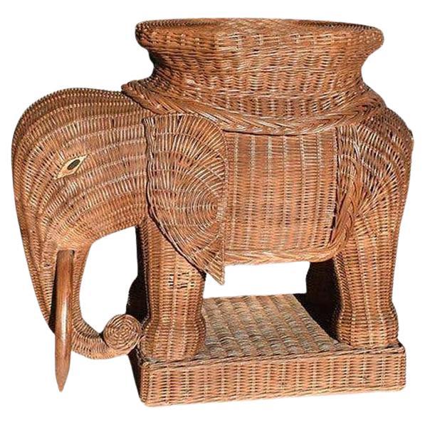 Woven Rattan and Wicker Wicker Elephant Side Table or Plant Stand, France, 1960s