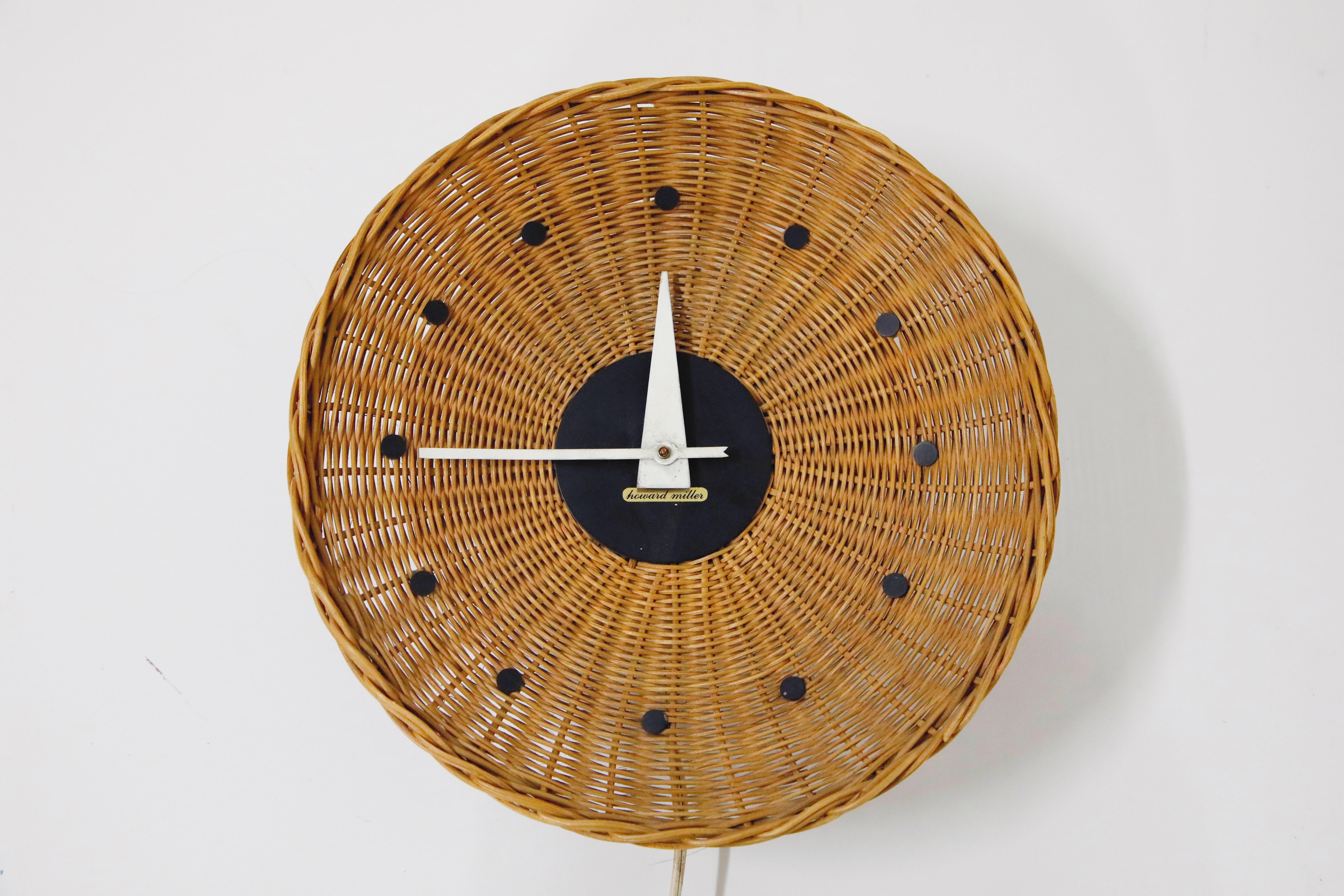 Woven Rattan 'Basket Clock' by George Nelson for Howard Miller, 1950s, Rare 5