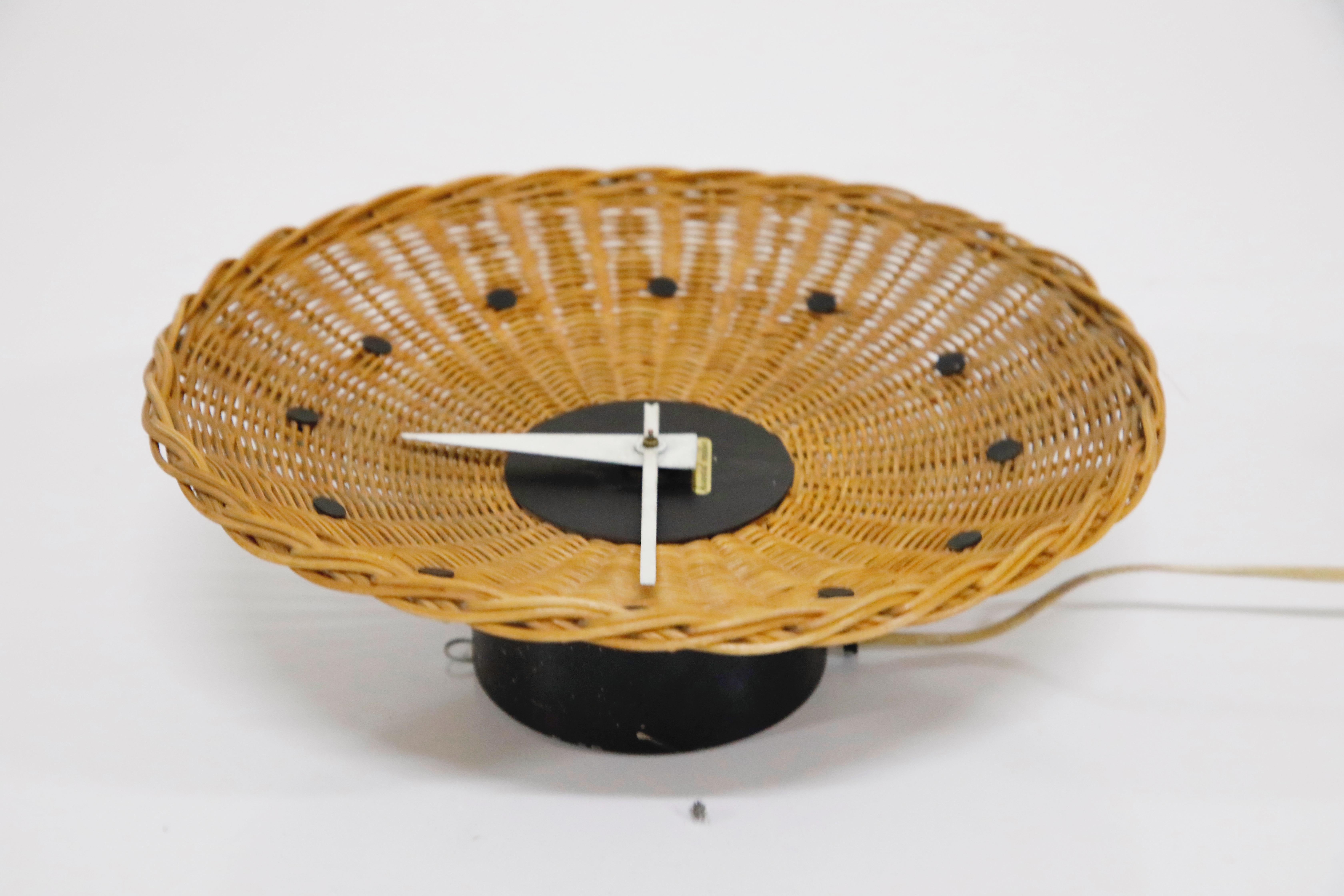 American Woven Rattan 'Basket Clock' by George Nelson for Howard Miller, 1950s, Rare