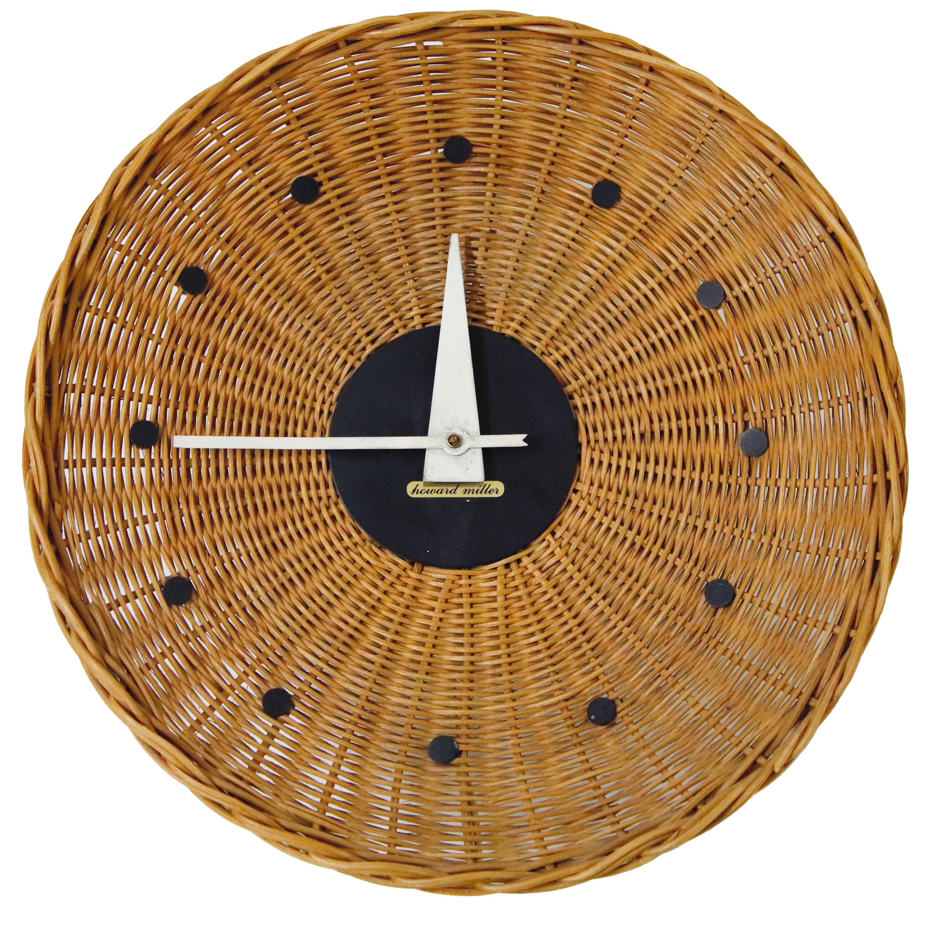 Woven Rattan 'Basket Clock' by George Nelson for Howard Miller, 1950s, Rare