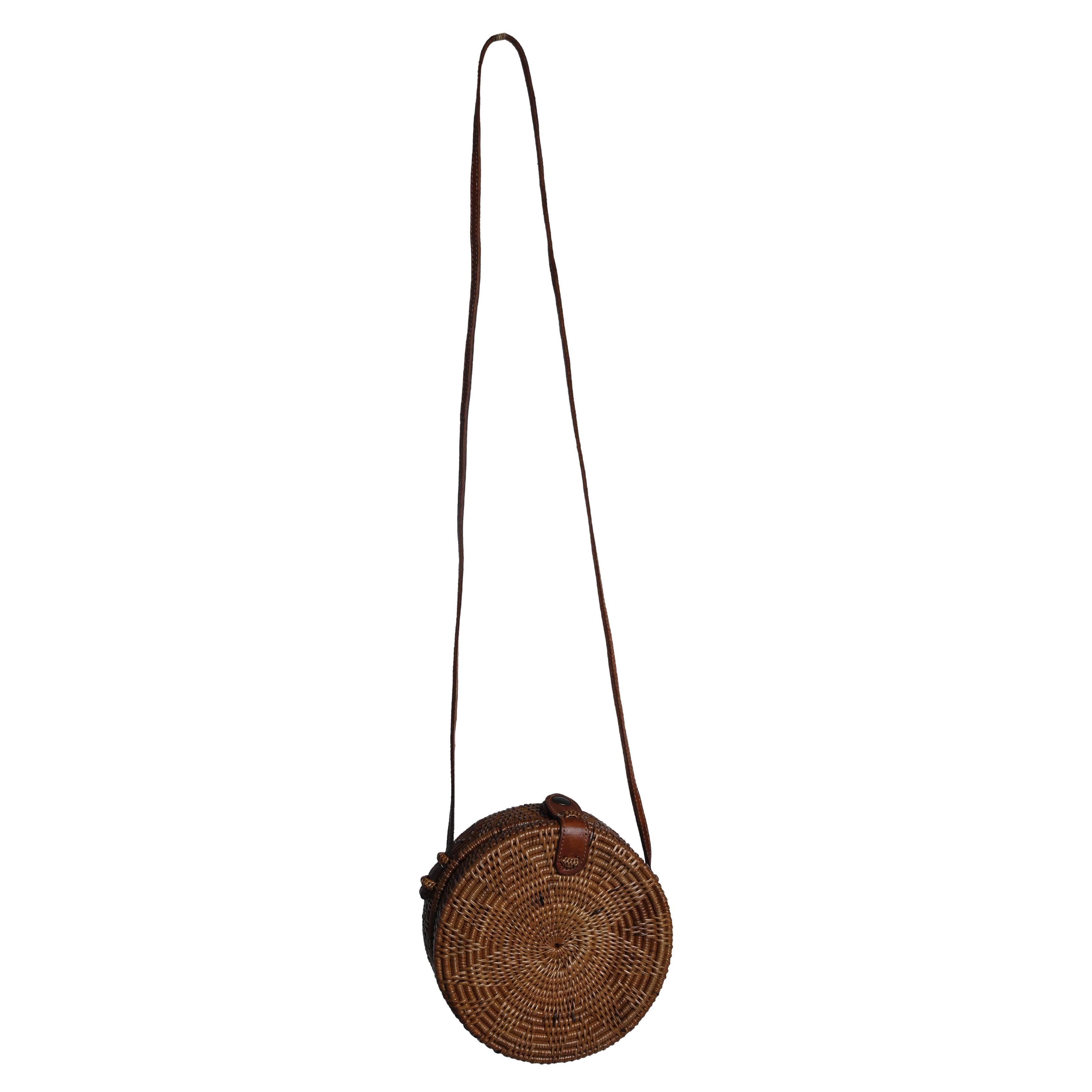 Woven Rattan Basket Cross-Body Purse For Sale