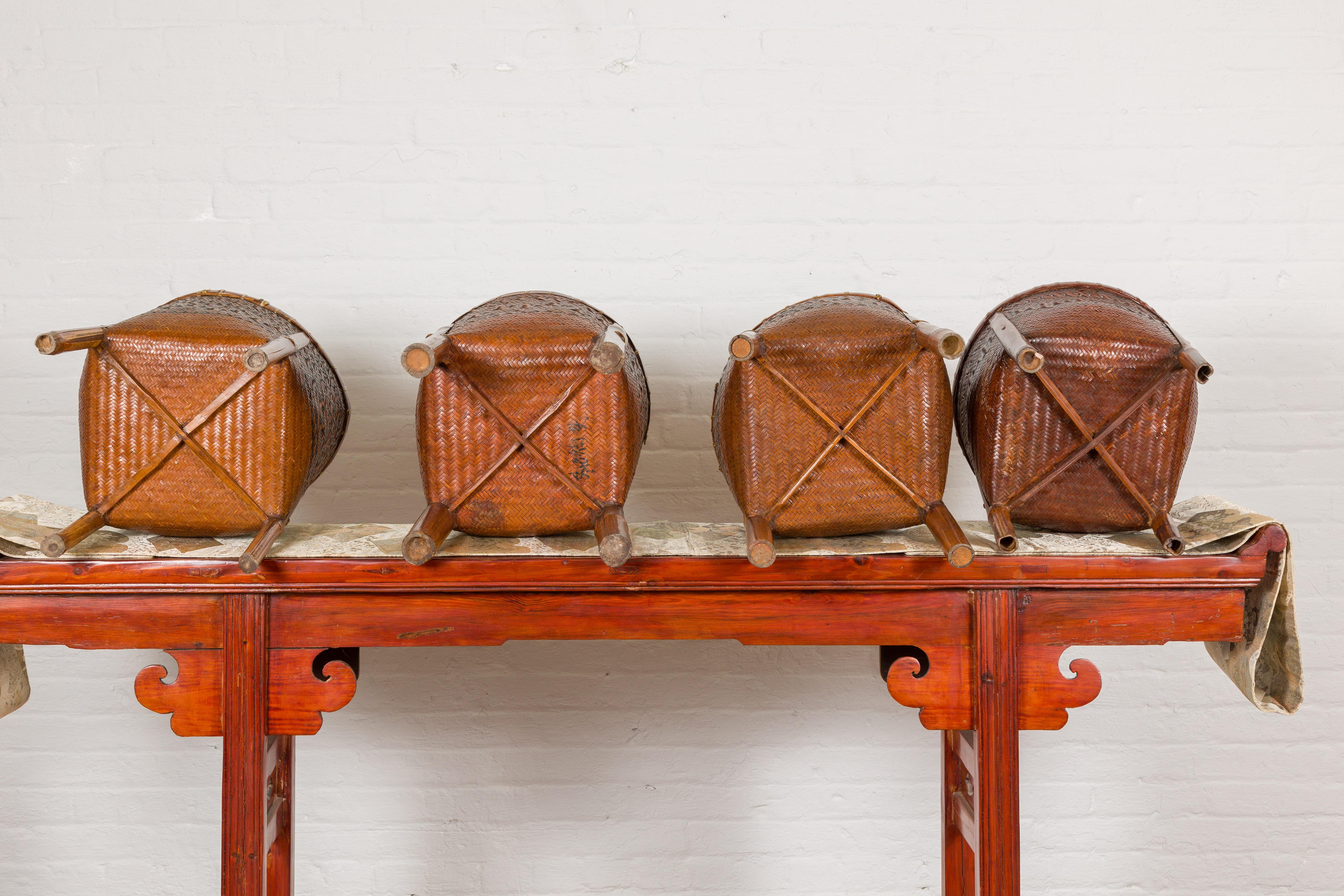 Woven Rattan Baskets on Legs with Greek Key Motifs, Four Pieces Sold Each For Sale 9