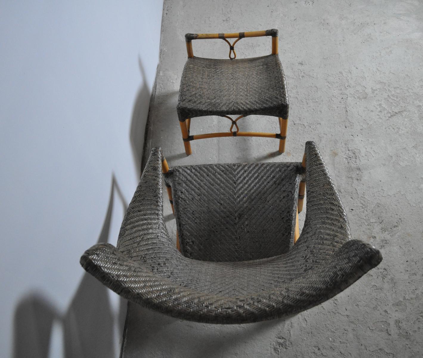 Bamboo Woven Rattan Chair and Stool by Yuzuru Yamakawa