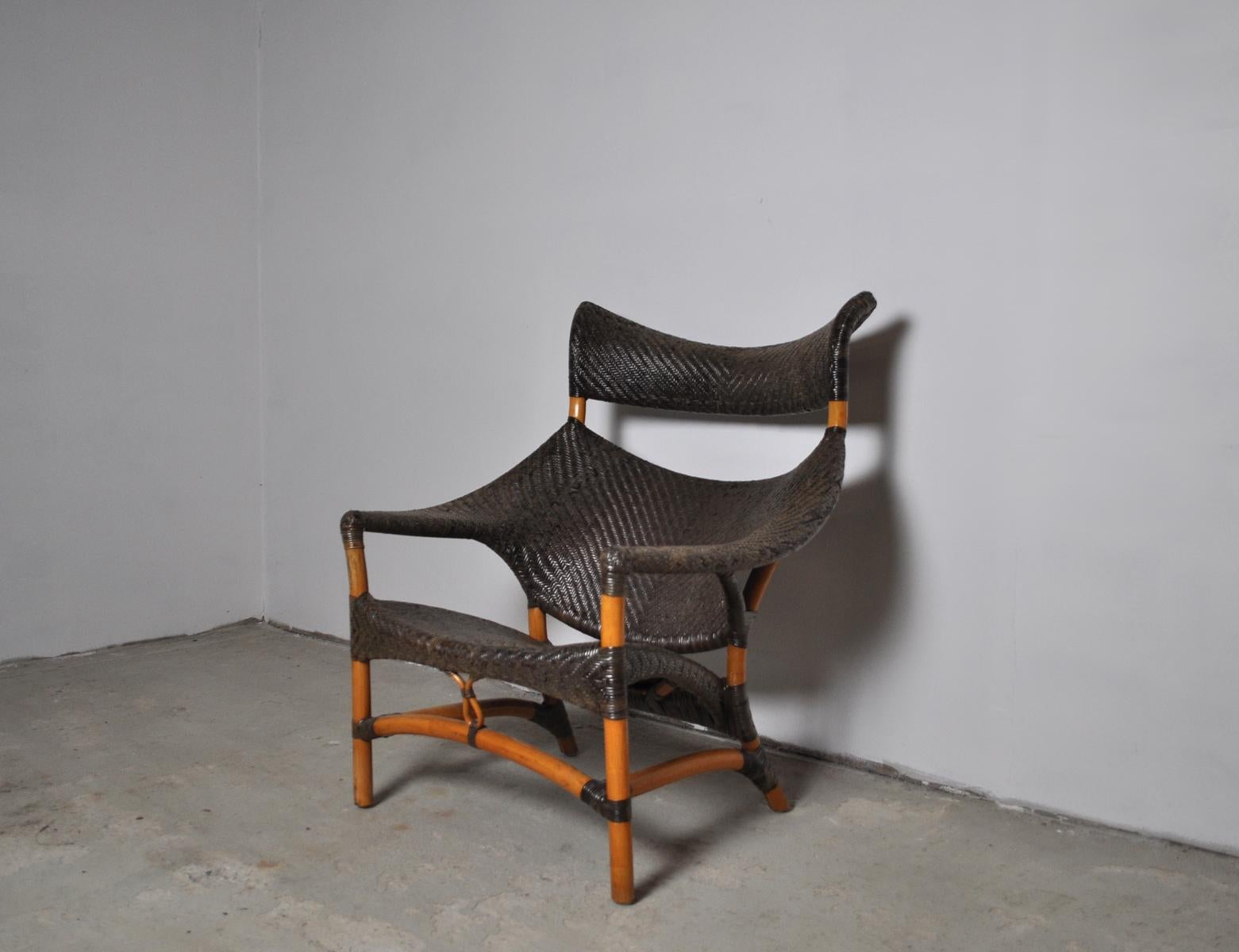 Japonisme Woven Rattan Chair and Stool by Yuzuru Yamakawa