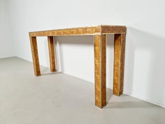 Woven Rattan Console Table with Brass Details, 1970s