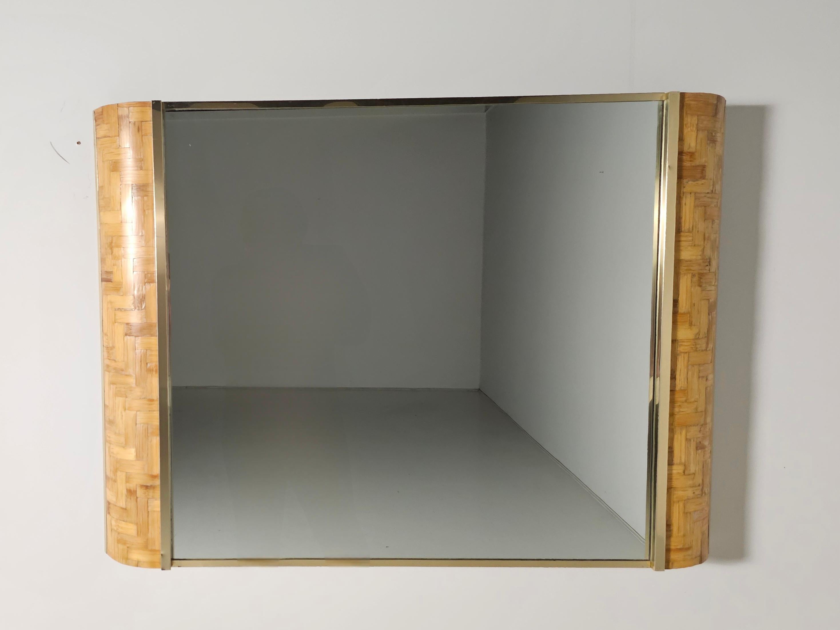 Woven Rattan Console/Vanity table with matching mirror, Italy, 1970s 3