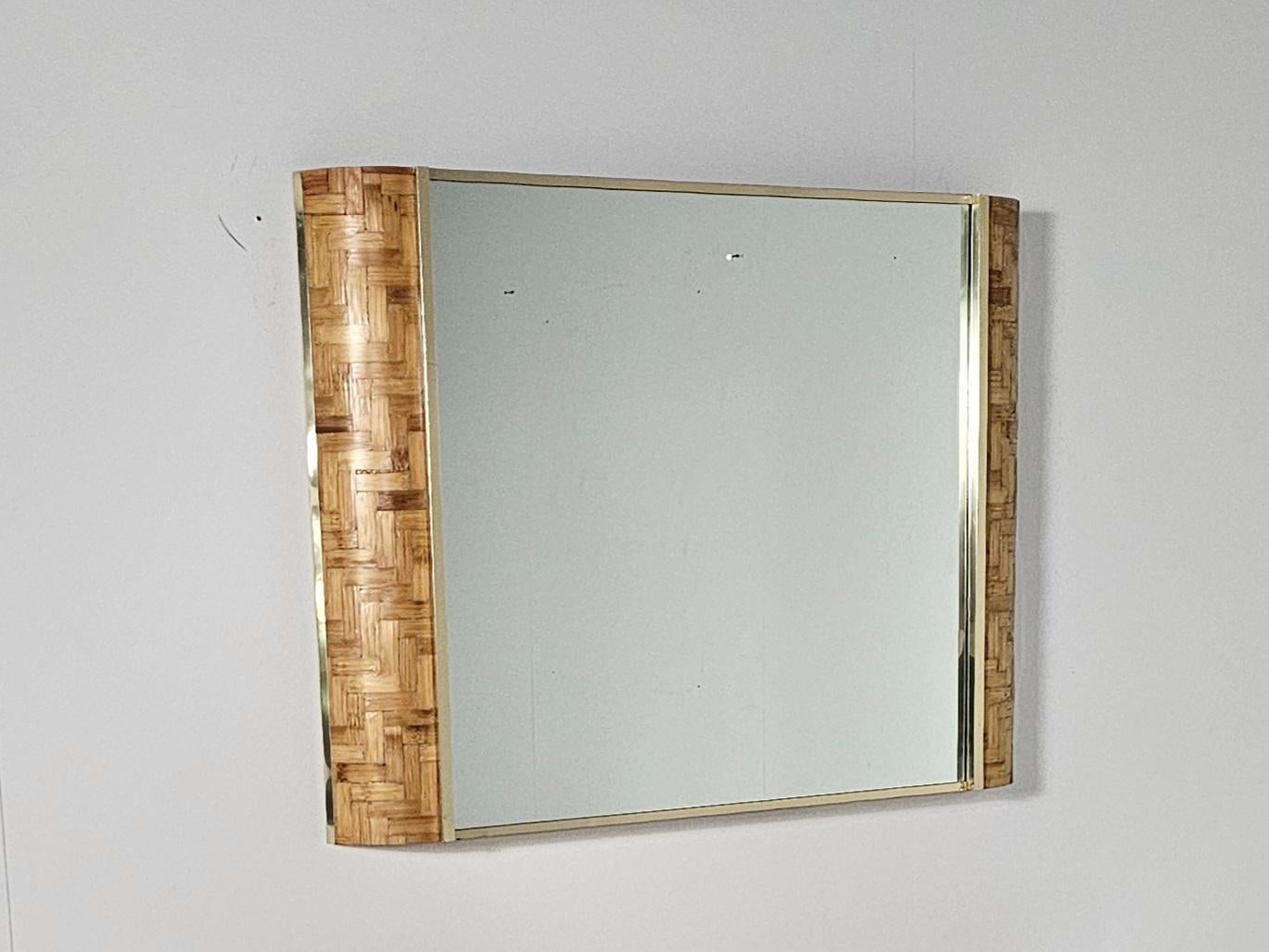 Late 20th Century Woven Rattan Console/Vanity table with matching mirror, Italy, 1970s