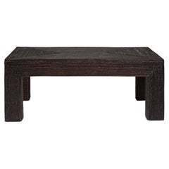 Woven Rattan Country Style Parsons Legs Coffee Table with Dark Brown Finish