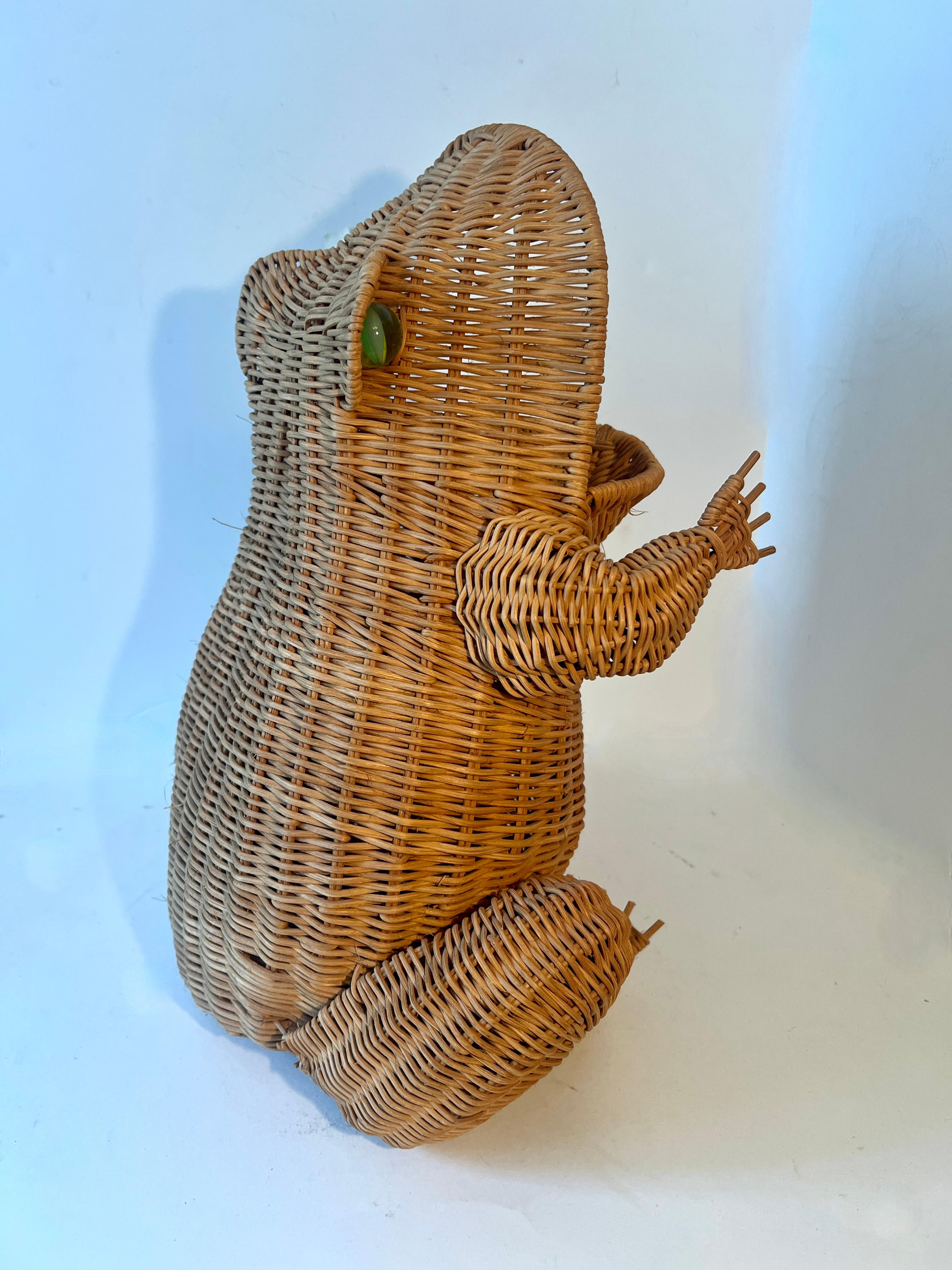 Woven Rattan Frog Basket with Marble Eyes After Mario Lopez Torres In Good Condition In Los Angeles, CA