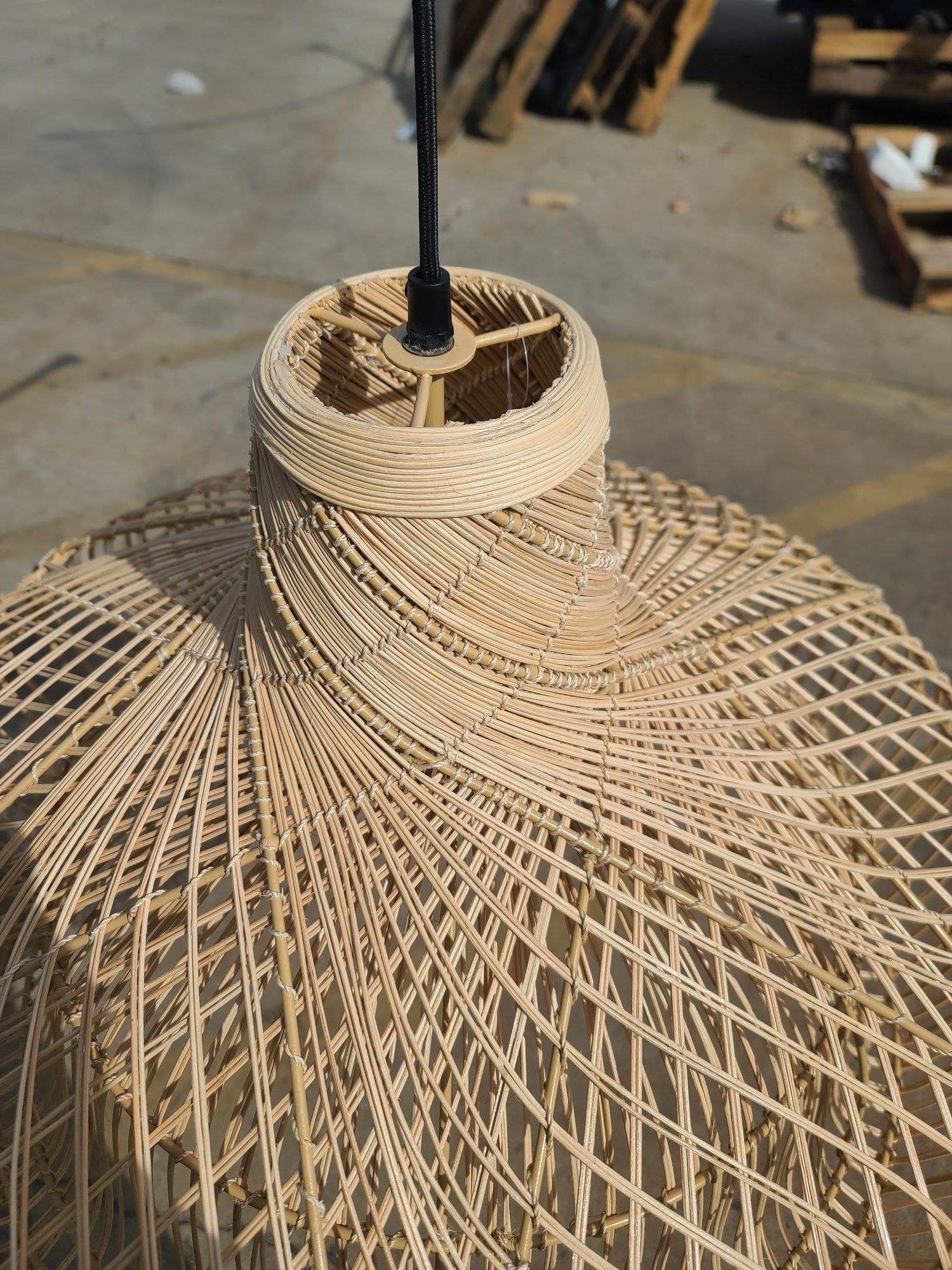 Late 20th Century Woven Stick Reed Rattan Hanging Ceiling Lamp Pendant in Style of Franco Albini For Sale